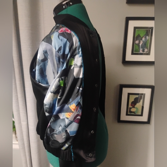JNBY Graphic Print Black Lightweight Baseball Style Jacket Sz L - Picture 8 of 14